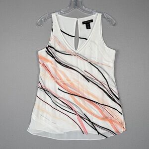 White‎ House Black Market Embellished Tank Top XXS White Multi Artsy Cocktail